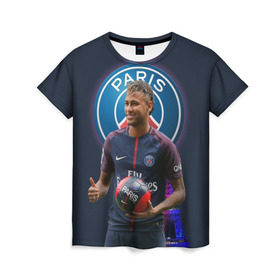 Женская футболка 3D с принтом Neymar PSG , 100% полиэфир ( синтетическое хлопкоподобное полотно) | прямой крой, круглый вырез горловины, длина до линии бедер | neymar psg | неймар | неймар псж | псж | футбол