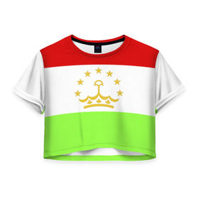 Женская футболка 3D укороченная с принтом Флаг Таджикистана , 100% полиэстер | круглая горловина, длина футболки до линии талии, рукава с отворотами | парчами точикистон | таджикистан | точикистон | флаг | флаг таджикистана