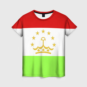 Женская футболка 3D с принтом Флаг Таджикистана , 100% полиэфир ( синтетическое хлопкоподобное полотно) | прямой крой, круглый вырез горловины, длина до линии бедер | парчами точикистон | таджикистан | точикистон | флаг | флаг таджикистана