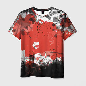 Мужская футболка 3D с принтом Брызги и пятна , 100% полиэфир | прямой крой, круглый вырез горловины, длина до линии бедер | Тематика изображения на принте: белый | грязь | красный | кровь | пятна | черный