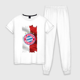 Женская пижама хлопок с принтом Bayern Munchen - Vintage style No 3 , 100% хлопок | брюки и футболка прямого кроя, без карманов, на брюках мягкая резинка на поясе и по низу штанин | bayern munchen | fcb | football | бавария мюнхен