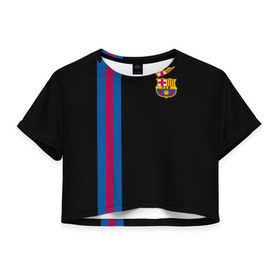 Женская футболка 3D укороченная с принтом FC Barcelona Line Collection , 100% полиэстер | круглая горловина, длина футболки до линии талии, рукава с отворотами | fc | барселона | эмблема