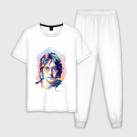 Мужская пижама хлопок с принтом Джон Леннон 6 , 100% хлопок | брюки и футболка прямого кроя, без карманов, на брюках мягкая резинка на поясе и по низу штанин
 | john lennon | the beatles | битлс | джон леннон