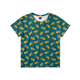 Детская футболка 3D с принтом Золотая рыбка , 100% гипоаллергенный полиэфир | прямой крой, круглый вырез горловины, длина до линии бедер, чуть спущенное плечо, ткань немного тянется | Тематика изображения на принте: 