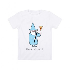 Детская футболка хлопок с принтом Заклинатель пиццы , 100% хлопок | круглый вырез горловины, полуприлегающий силуэт, длина до линии бедер | magic | pizza | wizzard | арт | волшебник | маг | магия | пицца