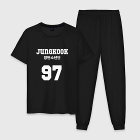 Мужская пижама хлопок с принтом Jungkook , 100% хлопок | брюки и футболка прямого кроя, без карманов, на брюках мягкая резинка на поясе и по низу штанин
 | bangtan boys | bts