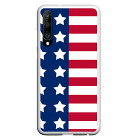 Чехол для Honor P30 с принтом USA FLAG АМЕРИКАНСКИЙ ФЛАГ , Силикон | Область печати: задняя сторона чехла, без боковых панелей | star | usa | америка | белый | звезды | красный | линии | полосы | популярные | синий | сша | триколор | туристические | флаг | цвет | штаты