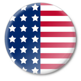 Значок с принтом USA Flag ,  металл | круглая форма, металлическая застежка в виде булавки | star | usa | америка | белый | звезды | красный | линии | полосы | популярные | синий | сша | триколор | туристические | флаг | цвет | штаты