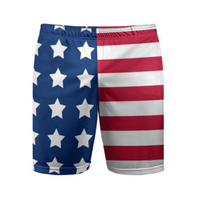 Мужские шорты 3D спортивные с принтом USA Flag ,  |  | Тематика изображения на принте: star | usa | америка | белый | звезды | красный | линии | полосы | популярные | синий | сша | триколор | туристические | флаг | цвет | штаты