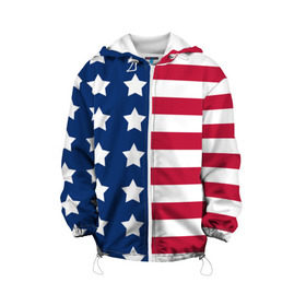 Детская куртка 3D с принтом USA Flag , 100% полиэстер | застежка — молния, подол и капюшон оформлены резинкой с фиксаторами, по бокам — два кармана без застежек, один потайной карман на груди, плотность верхнего слоя — 90 г/м2; плотность флисового подклада — 260 г/м2 | Тематика изображения на принте: star | usa | америка | белый | звезды | красный | линии | полосы | популярные | синий | сша | триколор | туристические | флаг | цвет | штаты