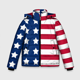 Зимняя куртка для мальчиков 3D с принтом USA FLAG АМЕРИКАНСКИЙ ФЛАГ , ткань верха — 100% полиэстер; подклад — 100% полиэстер, утеплитель — 100% полиэстер | длина ниже бедра, удлиненная спинка, воротник стойка и отстегивающийся капюшон. Есть боковые карманы с листочкой на кнопках, утяжки по низу изделия и внутренний карман на молнии. 

Предусмотрены светоотражающий принт на спинке, радужный светоотражающий элемент на пуллере молнии и на резинке для утяжки | Тематика изображения на принте: star | usa | америка | белый | звезды | красный | линии | полосы | популярные | синий | сша | триколор | туристические | флаг | цвет | штаты