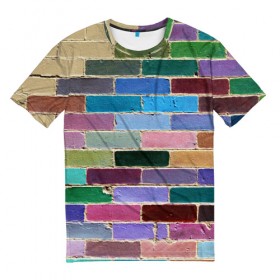 Мужская футболка 3D с принтом Кирпичи , 100% полиэфир | прямой крой, круглый вырез горловины, длина до линии бедер | андеграунд | кирпичи | краски | стена | хард | цвет