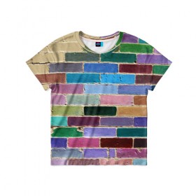 Детская футболка 3D с принтом Кирпичи , 100% гипоаллергенный полиэфир | прямой крой, круглый вырез горловины, длина до линии бедер, чуть спущенное плечо, ткань немного тянется | андеграунд | кирпичи | краски | стена | хард | цвет