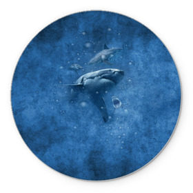 Коврик круглый с принтом Shark , резина и полиэстер | круглая форма, изображение наносится на всю лицевую часть | fish | ocean | акула | вода | животные | море | океан | рыба | челюсти