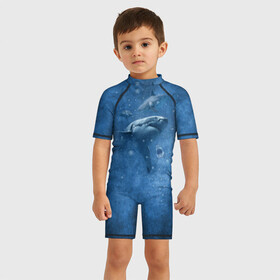 Детский купальный костюм 3D с принтом Shark , Полиэстер 85%, Спандекс 15% | застежка на молнии на спине | fish | ocean | акула | вода | животные | море | океан | рыба | челюсти