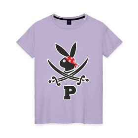 Женская футболка хлопок с принтом Плейпират , 100% хлопок | прямой крой, круглый вырез горловины, длина до линии бедер, слегка спущенное плечо | бандана | пират | плейбой