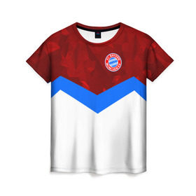Женская футболка 3D с принтом ФК Бавария 2018 , 100% полиэфир ( синтетическое хлопкоподобное полотно) | прямой крой, круглый вырез горловины, длина до линии бедер | bayern | fly fc | абстракция | бавария | геометрия | спорт | футбольный клуб