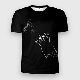 Мужская футболка 3D спортивная с принтом Cat Monster , 100% полиэстер с улучшенными характеристиками | приталенный силуэт, круглая горловина, широкие плечи, сужается к линии бедра | Тематика изображения на принте: cat | halloween | арт | животные | кот | котик | кошки | монстр | мышь | праздник | хэллоуин | черно белый