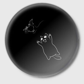 Значок с принтом Cat Monster ,  металл | круглая форма, металлическая застежка в виде булавки | Тематика изображения на принте: cat | halloween | арт | животные | кот | котик | кошки | монстр | мышь | праздник | хэллоуин | черно белый