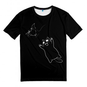 Мужская футболка 3D с принтом Cat Monster , 100% полиэфир | прямой крой, круглый вырез горловины, длина до линии бедер | cat | halloween | арт | животные | кот | котик | кошки | монстр | мышь | праздник | хэллоуин | черно белый