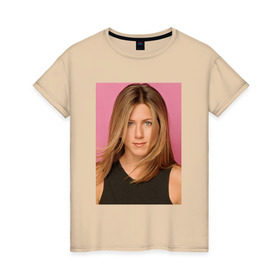 Женская футболка хлопок с принтом Дженнифер Энистон 2 , 100% хлопок | прямой крой, круглый вырез горловины, длина до линии бедер, слегка спущенное плечо | Тематика изображения на принте: jennifer aniston | дженнифер энистон