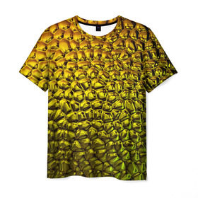 Мужская футболка 3D с принтом Золотая чешуя , 100% полиэфир | прямой крой, круглый вырез горловины, длина до линии бедер | abstraction | gold | rich | texture | богатство | золотая абстракция | золото | кубики | текстура