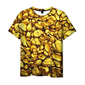 Мужская футболка 3D с принтом Золотые камешки , 100% полиэфир | прямой крой, круглый вырез горловины, длина до линии бедер | abstraction | gold | rich | texture | богатство | золотая абстракция | золото | кубики | текстура