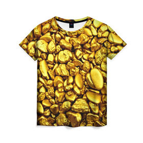 Женская футболка 3D с принтом Золотые камешки , 100% полиэфир ( синтетическое хлопкоподобное полотно) | прямой крой, круглый вырез горловины, длина до линии бедер | abstraction | gold | rich | texture | богатство | золотая абстракция | золото | кубики | текстура