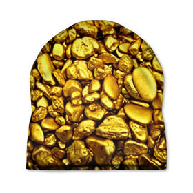 Шапка 3D с принтом Золотые камешки , 100% полиэстер | универсальный размер, печать по всей поверхности изделия | abstraction | gold | rich | texture | богатство | золотая абстракция | золото | кубики | текстура