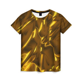 Женская футболка 3D с принтом Золотые разводы , 100% полиэфир ( синтетическое хлопкоподобное полотно) | прямой крой, круглый вырез горловины, длина до линии бедер | abstraction | gold | rich | texture | богатство | золотая абстракция | золото | кубики | текстура