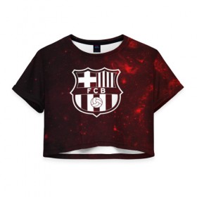 Женская футболка 3D укороченная с принтом Барселона , 100% полиэстер | круглая горловина, длина футболки до линии талии, рукава с отворотами | барселона