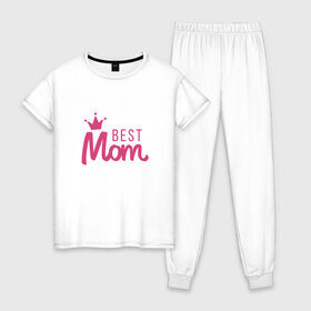 Женская пижама хлопок с принтом Best Mom , 100% хлопок | брюки и футболка прямого кроя, без карманов, на брюках мягкая резинка на поясе и по низу штанин | best mom | mom | лучшая мама | мама | мамочка