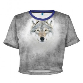 Женская футболка 3D укороченная с принтом Wolf , 100% полиэстер | круглая горловина, длина футболки до линии талии, рукава с отворотами | animal | snow | волк | животные | снег | хищник