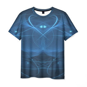 Мужская футболка 3D с принтом Blue fractal , 100% полиэфир | прямой крой, круглый вырез горловины, длина до линии бедер | Тематика изображения на принте: art | background | beautiful | color | festive | fractal | lines | photo | picture | smooth | strange | style
