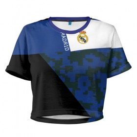 Женская футболка 3D укороченная с принтом Real Madrid 2018 Sport Version , 100% полиэстер | круглая горловина, длина футболки до линии талии, рукава с отворотами | emirates | fc | real madrid | клуб | мяч | реал мадрид