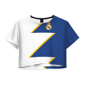 Женская футболка 3D укороченная с принтом Real Madrid 2018 Storm , 100% полиэстер | круглая горловина, длина футболки до линии талии, рукава с отворотами | emirates | fc | real madrid | абстракция | геометрия | линии | реал мадрид | спорт | спортивные | футбол | футбольный клуб | эмблема