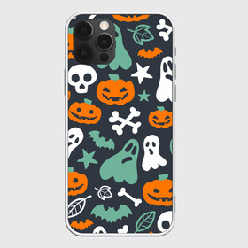 Чехол для iPhone 12 Pro Max с принтом Halloween , Силикон |  | звёзды | кости | летучие мыши | листья | привидения | тыквы