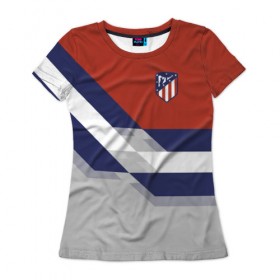 Женская футболка 3D с принтом Атлетико Мадрид 2018 , 100% полиэфир ( синтетическое хлопкоподобное полотно) | прямой крой, круглый вырез горловины, длина до линии бедер | атлетико мадрид | полосы | эмблема