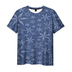 Мужская футболка 3D с принтом Волшебные снежинки , 100% полиэфир | прямой крой, круглый вырез горловины, длина до линии бедер | new year | santa | дед мороз | елка | елочки | новогодний | новый год | рождество | сантаклаус | снег | снежинки