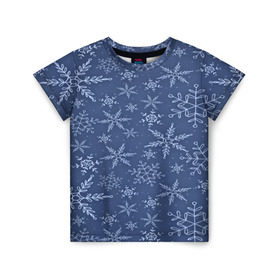 Детская футболка 3D с принтом Волшебные снежинки , 100% гипоаллергенный полиэфир | прямой крой, круглый вырез горловины, длина до линии бедер, чуть спущенное плечо, ткань немного тянется | Тематика изображения на принте: new year | santa | дед мороз | елка | елочки | новогодний | новый год | рождество | сантаклаус | снег | снежинки
