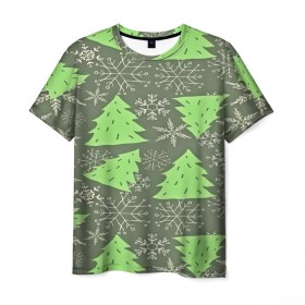 Мужская футболка 3D с принтом Зелёные ёлочки , 100% полиэфир | прямой крой, круглый вырез горловины, длина до линии бедер | new year | santa | дед мороз | елка | елочки | новогодний | новый год | рождество | сантаклаус | снег | снежинки
