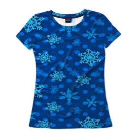 Женская футболка 3D с принтом Снежинки 2018 , 100% полиэфир ( синтетическое хлопкоподобное полотно) | прямой крой, круглый вырез горловины, длина до линии бедер | new year | santa | дед мороз | елка | елочки | новогодний | новый год | рождество | сантаклаус | снег | снежинки