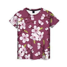 Женская футболка 3D с принтом Сакура , 100% полиэфир ( синтетическое хлопкоподобное полотно) | прямой крой, круглый вырез горловины, длина до линии бедер | vppdgryphon | арт | вишня | сакура | цветные | цветок | цветы | япония