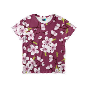 Детская футболка 3D с принтом Сакура , 100% гипоаллергенный полиэфир | прямой крой, круглый вырез горловины, длина до линии бедер, чуть спущенное плечо, ткань немного тянется | Тематика изображения на принте: vppdgryphon | арт | вишня | сакура | цветные | цветок | цветы | япония