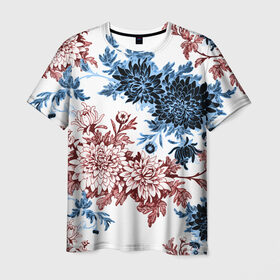 Мужская футболка 3D с принтом Blue and Red , 100% полиэфир | прямой крой, круглый вырез горловины, длина до линии бедер | vppdgryphon | арт | краска | лес | пион | пионы | тропики | цветные | цветок | цветы