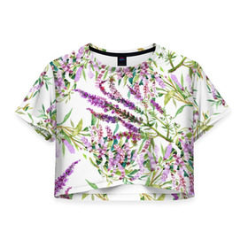 Женская футболка 3D укороченная с принтом Лаванда , 100% полиэстер | круглая горловина, длина футболки до линии талии, рукава с отворотами | Тематика изображения на принте: vppdgryphon | арт | лаванда | лес | тропики | франция | цветок | цветы