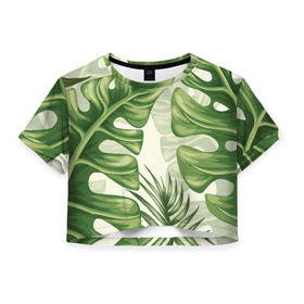 Женская футболка 3D укороченная с принтом Папоротник , 100% полиэстер | круглая горловина, длина футболки до линии талии, рукава с отворотами | vppdgryphon | арт | краска | лес | папоротник | тропики | цветные | цветок | цветы