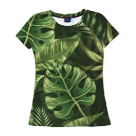 Женская футболка 3D с принтом Доисторический лес , 100% полиэфир ( синтетическое хлопкоподобное полотно) | прямой крой, круглый вырез горловины, длина до линии бедер | vppdgryphon | арт | краска | лес | папоротник | прикольные | тропики | цветные | цветок | цветы