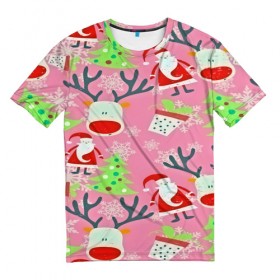 Мужская футболка 3D с принтом New Year , 100% полиэфир | прямой крой, круглый вырез горловины, длина до линии бедер | new year | santa | дед мороз | елка | елочки | новогодний | новый год | рождество | сантаклаус | снег | снежинки