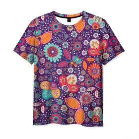 Мужская футболка 3D с принтом Цветочный взрыв , 100% полиэфир | прямой крой, круглый вырез горловины, длина до линии бедер | Тематика изображения на принте: vppdgryphon | арт | взрыв | краска | тропики | цветные | цветок | цветочный | цветы